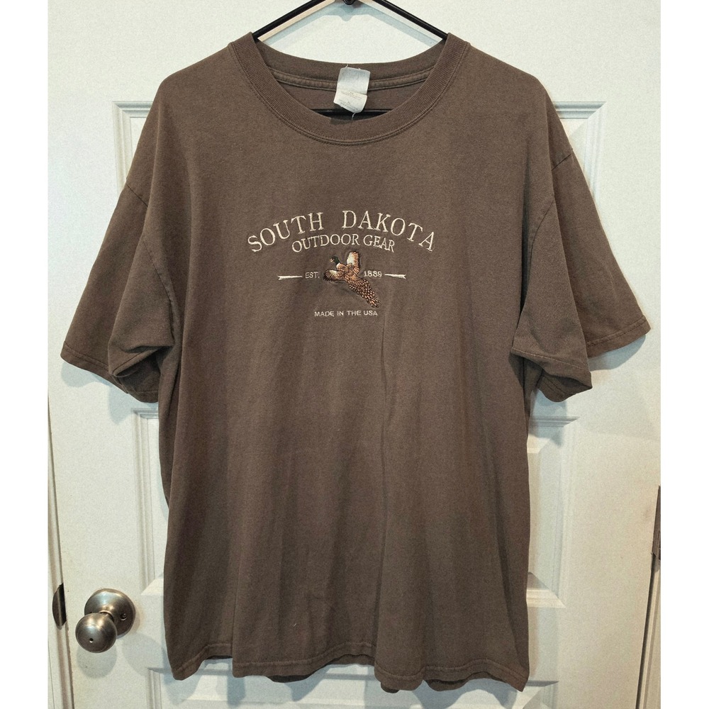 Gildan T-Shirt Mens XL Brown Cotton Vintage South Dakota Pheasant Graphic Tee